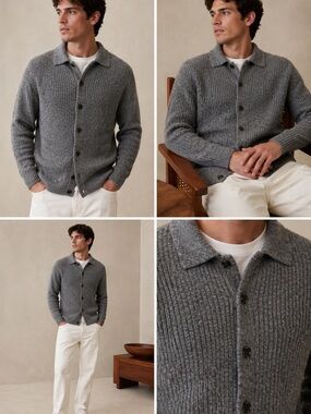 American Eagle Outfitters Gray Rib Knit Button Cardigan